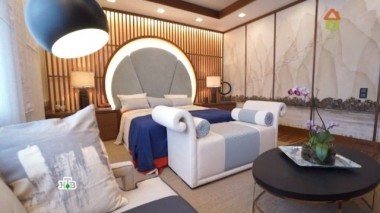 Спальня в восточном стиле с восходящим солнцем у изголовья кровати 29.04.2017