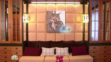 Уютная гостиная в духе кабинета эрудита с камином, диванами и кинозалом 28.02.2015